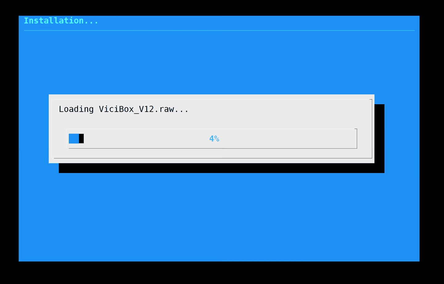ViciBox installer progress bar loading the ViciBox_V12 disk image